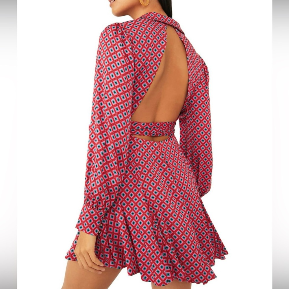 Free People Vibrant Red and Blue Backless Dress